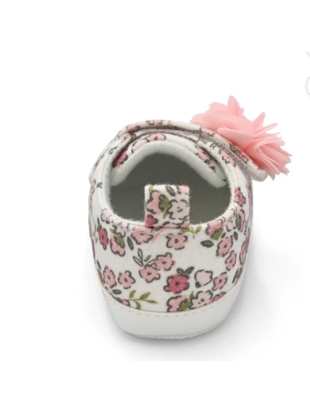 Carter's Child Of Mine White Floral Pink Chiffon Flower Baby Girl Slip-On Shoes